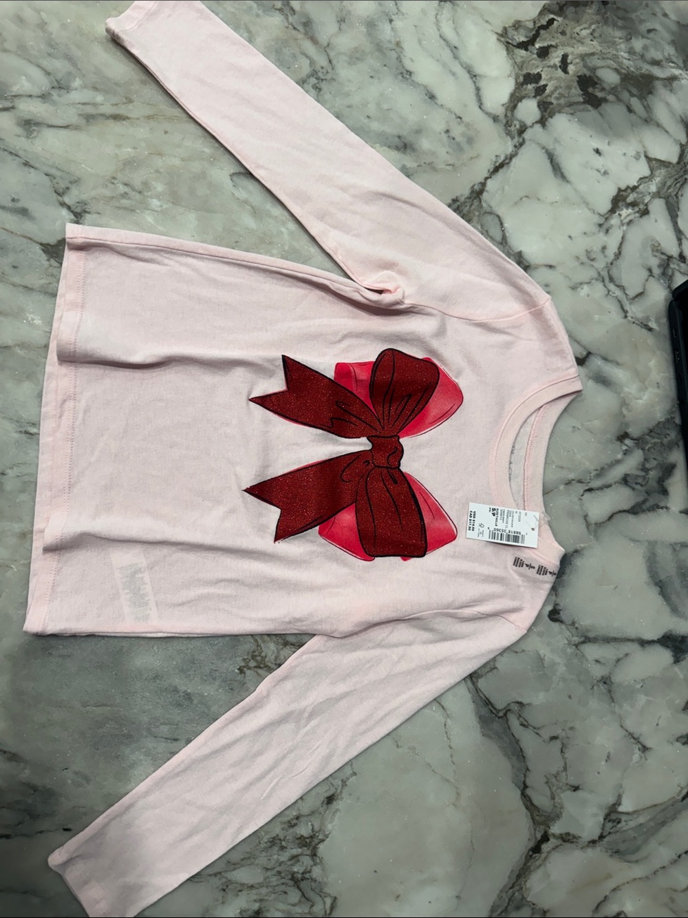 The Children's Place Light Pink Long-Sleeve Top with Red Bow Graphic